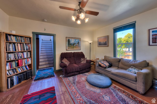 210 S 400 E, Moab, UT 84532 - living area with wood-type flooring and a ceiling fan