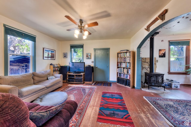 210 S 400 E, Moab, UT 84532 - living room featuring ceiling fan, wood finished floors, and plenty of natural light