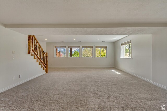 11362 Palisade View Dr, South Jordan, UT 84095 - unfurnished living room featuring recessed lighting, carpet, baseboards, and stairway