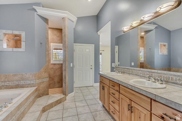 11362 Palisade View Dr, South Jordan, UT 84095 - full bathroom with a garden tub, a sink, a walk in shower, and double vanity
