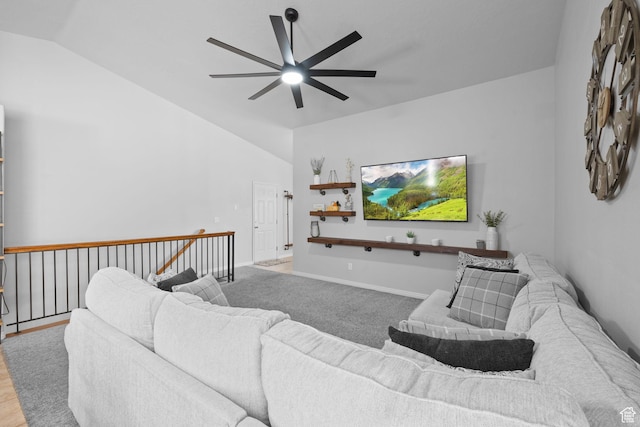 10751 S Pine Shadow Rd W, South Jordan, UT 84009 - living area with a ceiling fan, lofted ceiling, and baseboards