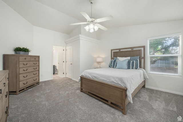 1864 S Crockett Cir, Bloomington, UT 84790 - carpeted bedroom with baseboards, ceiling fan, and lofted ceiling