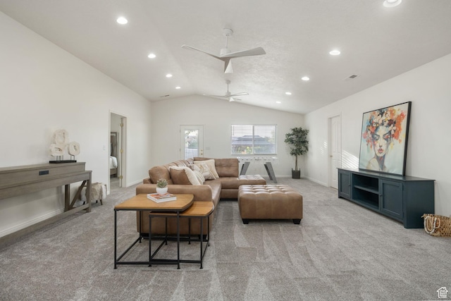 1864 S Crockett Cir, Bloomington, UT 84790 - living area with recessed lighting, baseboards, lofted ceiling, and carpet