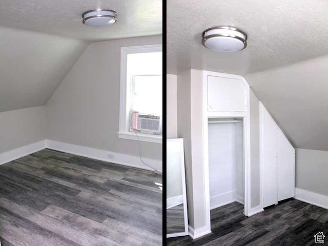 additional living space featuring baseboards, cooling unit, vaulted ceiling, and dark wood finished floors