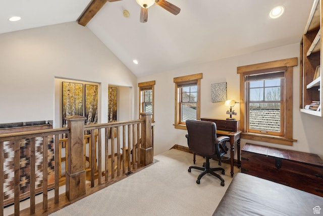 3250 E Thunderhawk Trl, Heber City, UT 84036 - office area with plenty of natural light, recessed lighting, and beam ceiling