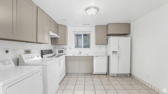 434 S 700 W Unit 4, Provo, UT 84601 - kitchen featuring white appliances, gray cabinets, under cabinet range hood, and a sink