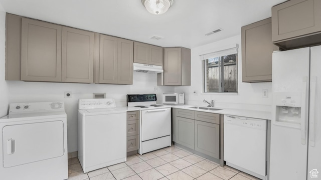 434 S 700 W Unit 4, Provo, UT 84601 - kitchen with gray cabinetry, a sink, under cabinet range hood, and white appliances