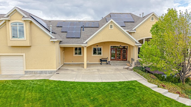 997 W 675 S, Mapleton, UT 84664 - rear view of house featuring roof with shingles, a yard, french doors, and stucco siding