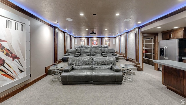 997 W 675 S, Mapleton, UT 84664 - home theater featuring recessed lighting, baseboards, a textured ceiling, and light colored carpet