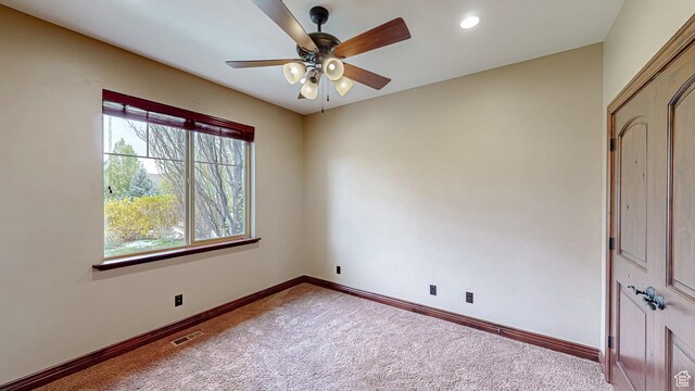 997 W 675 S, Mapleton, UT 84664 - spare room featuring carpet flooring, a ceiling fan, baseboards, and recessed lighting