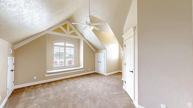 997 W 675 S, Mapleton, UT 84664 - additional living space featuring a textured ceiling, carpet flooring, lofted ceiling, ceiling fan, and baseboards