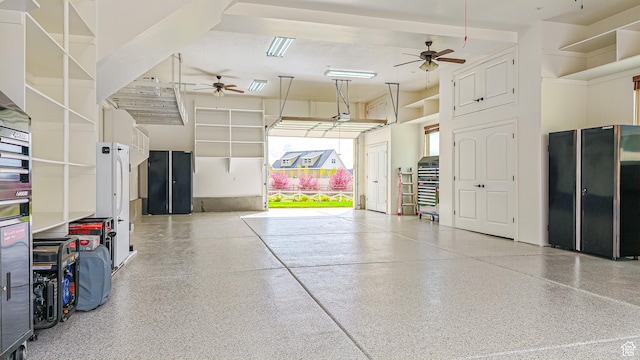 997 W 675 S, Mapleton, UT 84664 - garage featuring ceiling fan and freestanding refrigerator