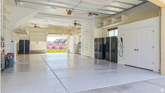 997 W 675 S, Mapleton, UT 84664 - garage with a ceiling fan, freestanding refrigerator, and a garage door opener