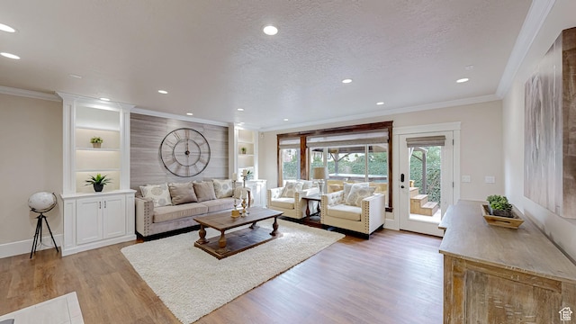 997 W 675 S, Mapleton, UT 84664 - living area featuring light wood-style floors, recessed lighting, ornamental molding, built in features, and baseboards