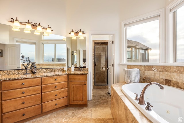 1263 E Wild Maple Ct, Draper, UT 84020 - full bathroom with vanity, a whirlpool tub, a wealth of natural light, and a stall shower