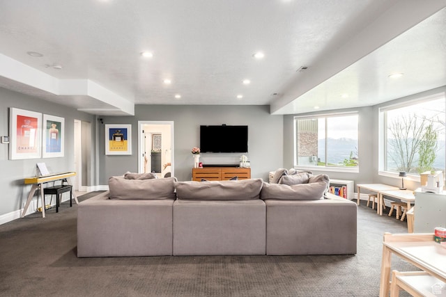 1263 E Wild Maple Ct, Draper, UT 84020 - living area featuring carpet floors, recessed lighting, baseboards, and visible vents