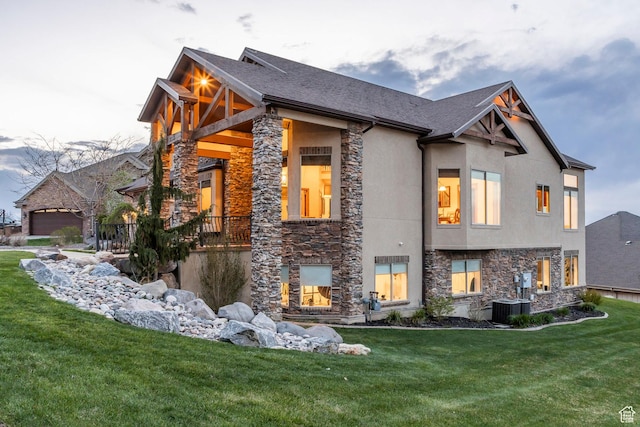 1263 E Wild Maple Ct, Draper, UT 84020 - view of side of property featuring a lawn, stucco siding, cooling unit, and stone siding