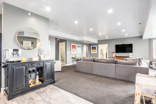 1263 E Wild Maple Ct, Draper, UT 84020 - living room with light wood-style floors, baseboards, and recessed lighting