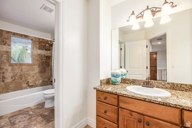 1263 E Wild Maple Ct, Draper, UT 84020 - bathroom featuring shower / bath combo, vanity, toilet, baseboards, and visible vents