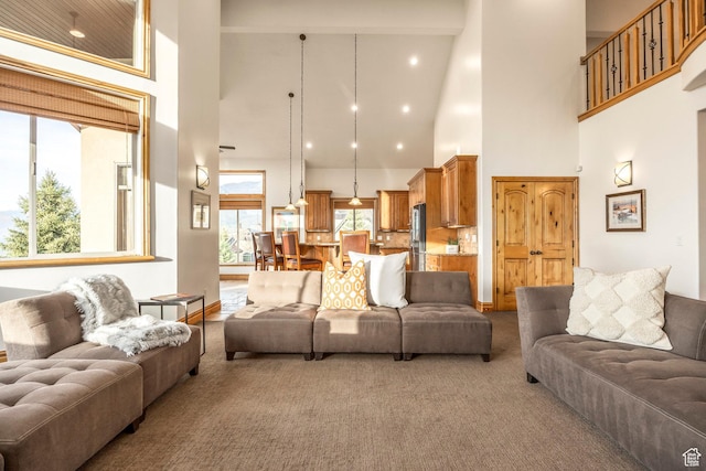 1263 E Wild Maple Ct, Draper, UT 84020 - carpeted living room featuring a towering ceiling