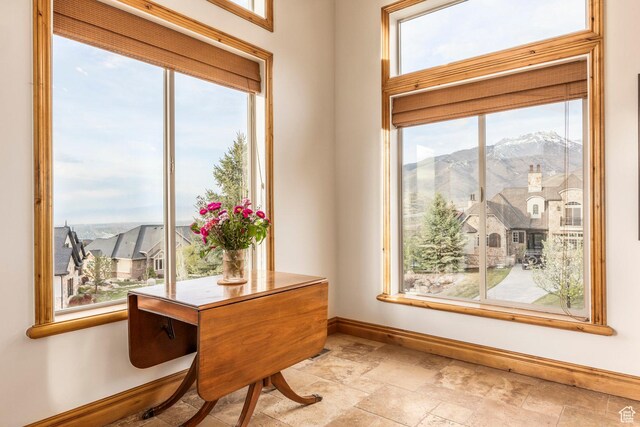 1263 E Wild Maple Ct, Draper, UT 84020 - entryway featuring baseboards, a mountain view, and stone tile floors