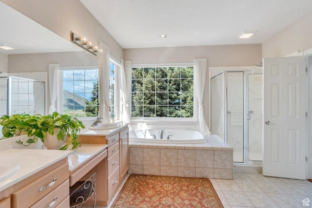110 W Oak Cir, Woodland Hills, UT 84653 - full bathroom featuring vanity, tile patterned flooring, a stall shower, and a bath