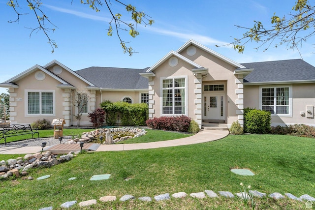 110 W Oak Cir, Woodland Hills, UT 84653 - ranch-style home with a shingled roof, a front lawn, and stucco siding