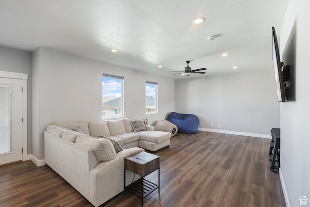 1167 N 150 E Unit 53, Nephi, UT 84648 - living area with baseboards, a ceiling fan, dark wood-style floors, and recessed lighting