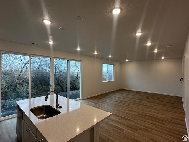 1071 W 400 S Unit 44, Brigham City, UT 84302 - kitchen with a sink, wood finished floors, baseboards, open floor plan, and light stone countertops