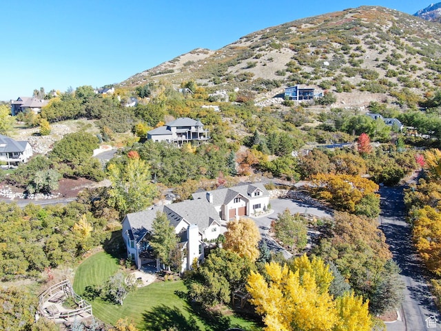 birds eye view of property with a mountain view