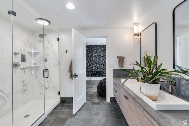 654 N 200 E, American Fork, UT 84003 - full bath featuring a marble finish shower, baseboards, and vanity