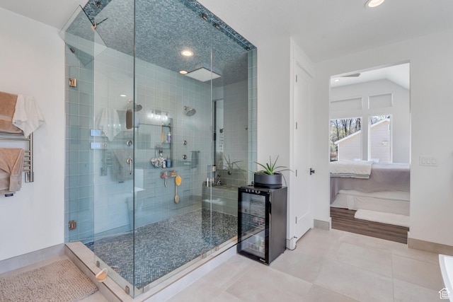 654 N 200 E, American Fork, UT 84003 - ensuite bathroom with wine cooler, baseboards, recessed lighting, connected bathroom, and a stall shower