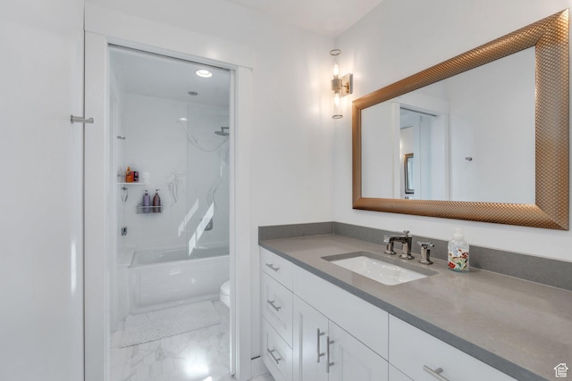 654 N 200 E, American Fork, UT 84003 - bathroom with vanity, marble finish floor, toilet, and shower / washtub combination