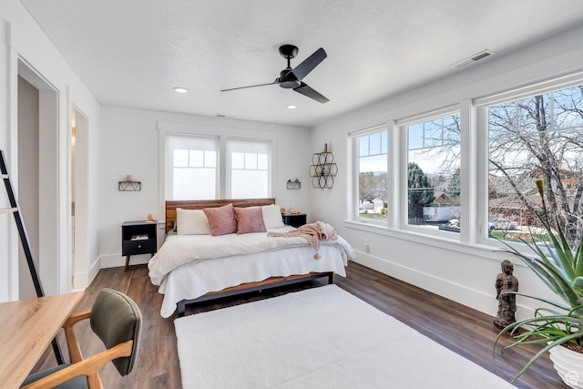 654 N 200 E, American Fork, UT 84003 - bedroom featuring ceiling fan, dark wood finished floors, recessed lighting, baseboards, and visible vents