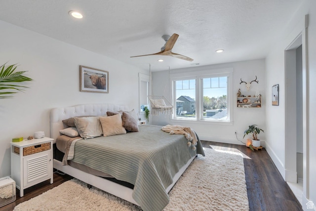 654 N 200 E, American Fork, UT 84003 - bedroom with recessed lighting, ceiling fan, baseboards, and dark wood-type flooring