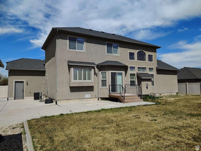 3641 W Canyon Lands Dr, Riverton, UT 84065 - rear view of property featuring a patio, stucco siding, a yard, and fence