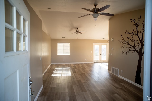 1409 S 30 E, Payson, UT 84651 - spare room with a ceiling fan, visible vents, wood finished floors, and vaulted ceiling
