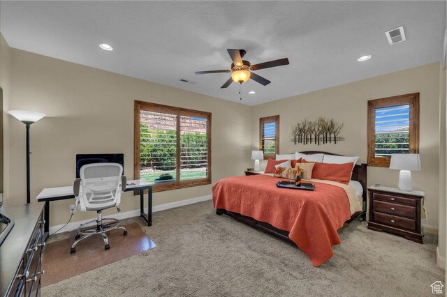 305 E 350 N, Ivins, UT 84738 - bedroom featuring ceiling fan, visible vents, carpet floors, baseboards, and recessed lighting