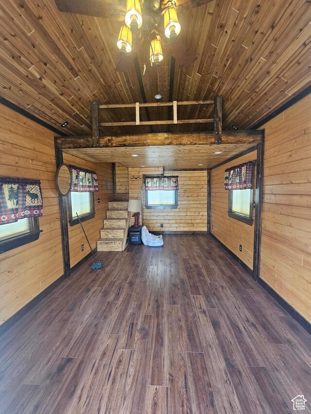 33383 W 8000 S, Duchesne, UT 84021 - unfurnished living room featuring wooden walls, wooden ceiling, wood finished floors, and a garage