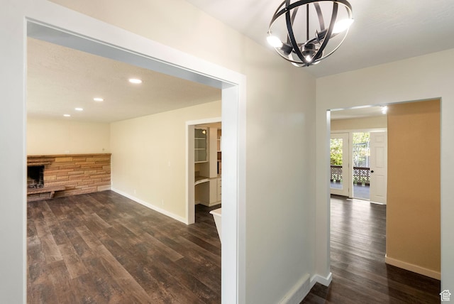163 E 350 S, Logan, UT 84321 - hall with dark wood-style flooring, baseboards, a chandelier, and recessed lighting