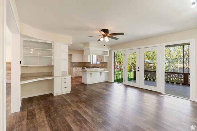 163 E 350 S, Logan, UT 84321 - unfurnished living room featuring a ceiling fan, french doors, and dark wood finished floors