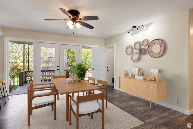 163 E 350 S, Logan, UT 84321 - dining space with french doors, a ceiling fan, dark wood finished floors, and a wealth of natural light