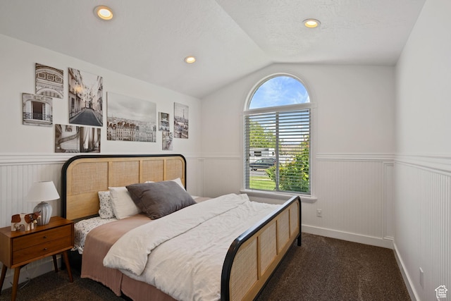 4356 W Elk Rim Rd, South Jordan, UT 84009 - carpeted bedroom featuring wainscoting, vaulted ceiling, and recessed lighting