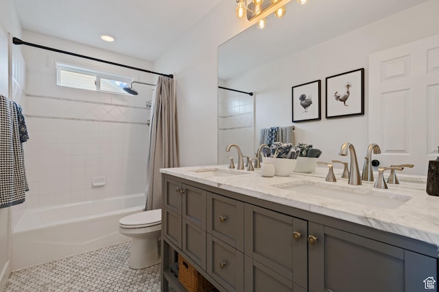 4356 W Elk Rim Rd, South Jordan, UT 84009 - full bath with shower / bath combo with shower curtain, double vanity, toilet, and tile patterned flooring