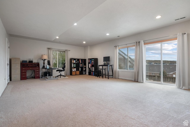 7673 N Red Oak E, Eagle Mountain, UT 84005 - miscellaneous room with plenty of natural light, carpet, recessed lighting, and visible vents