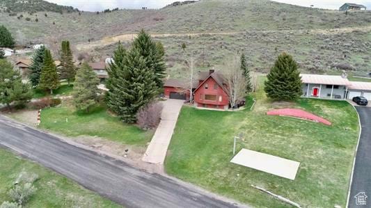 1752 Cedar View Rd, Soda Springs, ID 83276 - aerial overview of property's location with a mountain backdrop