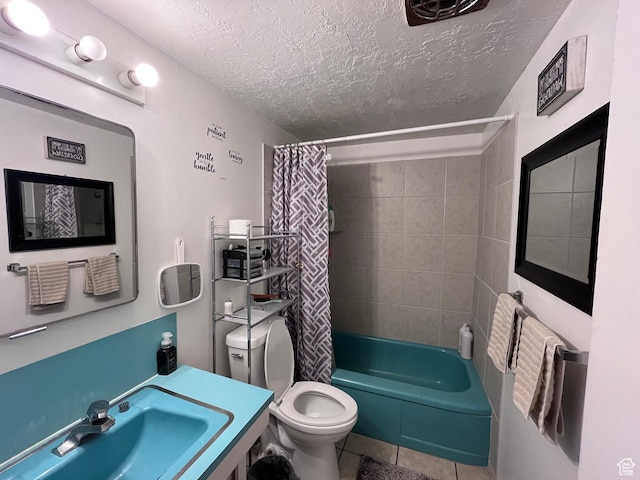 3766 S Orchard Ave E, South Ogden, UT 84403 - full bathroom featuring tile patterned flooring, a sink, a textured ceiling, toilet, and shower / tub combo