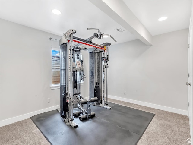 2813 W Hidden Moose Ln, Lehi, UT 84043 - workout room featuring visible vents, recessed lighting, baseboards, and carpet floors