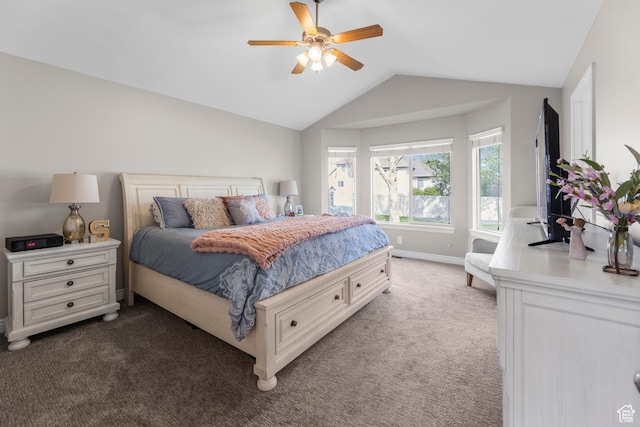 454 N 3550 W, Layton, UT 84041 - bedroom featuring carpet flooring, vaulted ceiling, and a ceiling fan