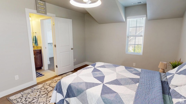 10627 S Lake Terrace Ave S, South Jordan, UT 84009 - bedroom featuring baseboards, light wood-style floors, and ensuite bathroom